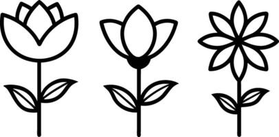 Set of black Simple Line Art of Flower Icons Collection on white background vector