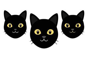 Set of black Assorted cats faces isolated on white background vector