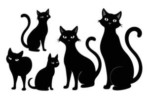 Vector set of cat silhouettes. Black cat vector isolated on white background