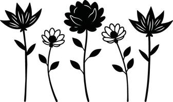 Set of Hand Drawn Line Flowers vector