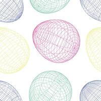 Eggs with wire frame, pattern style seamless pattern. 3D egg shape. Multicolored lines of Easter eggs isolated on white background.Vector illustration vector