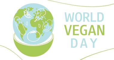 World Vegan Day. November 1. Horizontal banner. Vector illustration for design.