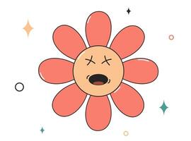 Funny groovy flower character. Sticker, t-shirt design in trendy 70s style. Retro illustration isolated on a white background. vector