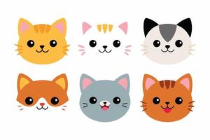 Collection of cute funny cat faces isolated on white background vector