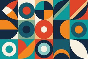 geometric pattern element in mid-century style. Retro abstract collection of colorful circle, curve, square and triangle shapes. Modern trendy design for cover, business card, poster, wall art vector