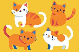 conjunto de lindo gato en diferentes poses ilustración de dibujos animados vector