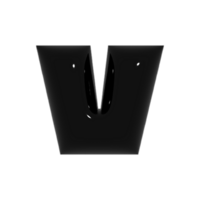 Black metal shiny reflective letter V 3D illustration png