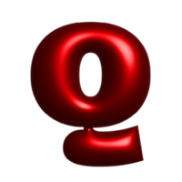 Red metal shiny reflective letter Q 3D illustration png