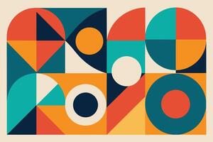 geometric pattern element in mid-century style. Retro abstract collection of colorful circle, curve, square and triangle shapes. Modern trendy design for cover, business card, poster, wall art vector