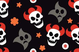 Seamless pattern on tattoo theme with skulls and clown masks vector