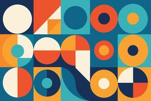 geometric pattern element in mid-century style. Retro abstract collection of colorful circle, curve, square and triangle shapes. Modern trendy design for cover, business card, poster, wall art vector