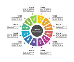 Timeline calendar infographic template 12 months, 1 year. Presentation elements with 12 options or steps. vector