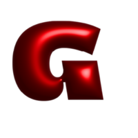 Red metal shiny reflective letter G 3D illustration png