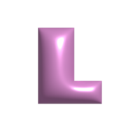 Pink metal shiny reflective letter L 3D illustration png