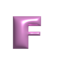 Pink metal shiny reflective letter F 3D illustration png