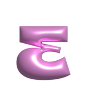 Pink metal shiny reflective letter E 3D illustration png