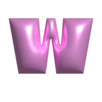 Pink metal shiny reflective letter W 3D illustration png