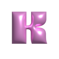 rosa metallo brillante riflessivo lettera K 3d illustrazione png