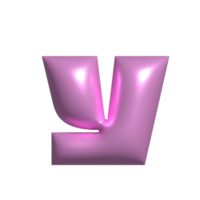 Pink shiny metal shiny reflective letter Y 3D illustration png