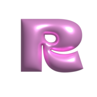 Pink metal shiny reflective letter R 3D illustration png