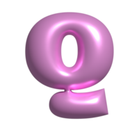 Pink metal shiny reflective letter Q 3D illustration png