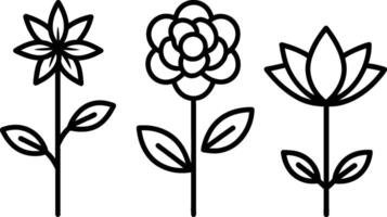 conjunto de negro sencillo línea Arte de flor íconos colección en blanco antecedentes vector