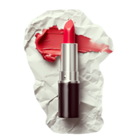 ai généré rouge rouge à lèvres sculpté sur froissé papier png