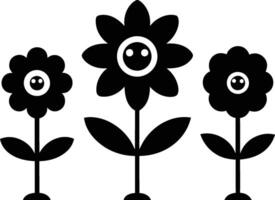 Set of black Cute Flowers Icons on white background vector