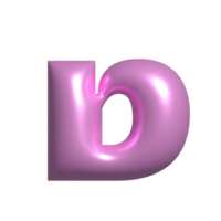 Pink metal shiny reflective letter D 3D illustration png