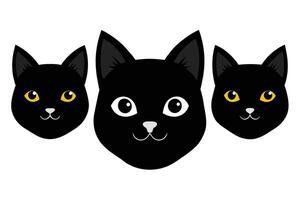 conjunto de negro clasificado gatos caras aislado en blanco antecedentes vector