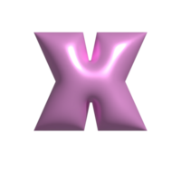 Pink metal shiny reflective letter X 3D illustration png