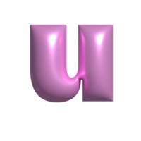 Pink metal shiny reflective letter U 3D illustration png