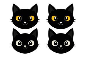 conjunto de negro clasificado gatos caras aislado en blanco antecedentes vector