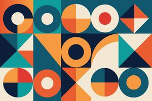 geometric pattern element in mid-century style. Retro abstract collection of colorful circle, curve, square and triangle shapes. Modern trendy design for cover, business card, poster, wall art vector