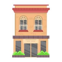 House in street, front view. Front of house with store building vector illustration.