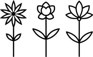 Set of black Simple Line Art of Flower Icons Collection on white background vector