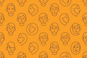 One Line Art Faces Seamless Pattern vector