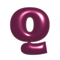 Red metal shiny reflective letter Q 3D illustration png