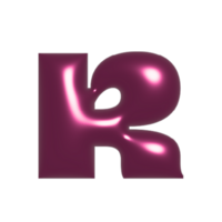 Red metal shiny reflective letter R 3D illustration png