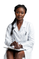 ai gegenereerd portret van jong Afrikaanse vrouw verpleegster met kladblok in handen png