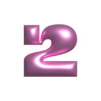 Pink shiny metal reflective number 2 3D illustration png