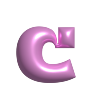 Pink metal shiny reflective letter C 3D illustration png