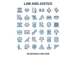 ley y justicia línea íconos recopilación. grande ui icono conjunto en un plano diseño. Delgado contorno íconos embalar. vector ilustración