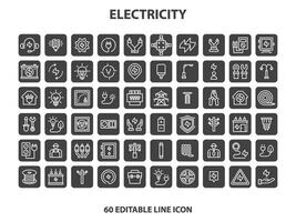 Electricity icon set. Collection of renewable energy, ecology and green electricity icons. Vector illustration.