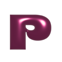 Red metal shiny reflective letter P 3D illustration png