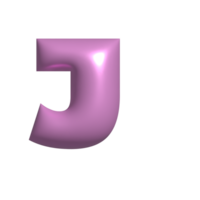 Pink metal shiny reflective letter J 3D illustration png
