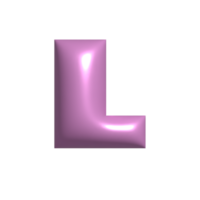 Pink metal shiny reflective letter L 3D illustration png