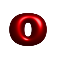 Red metal shiny reflective letter O 3D illustration png