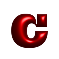 Red metal shiny reflective letter C 3D illustration png