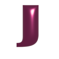 Red metal shiny reflective letter J 3D illustration png